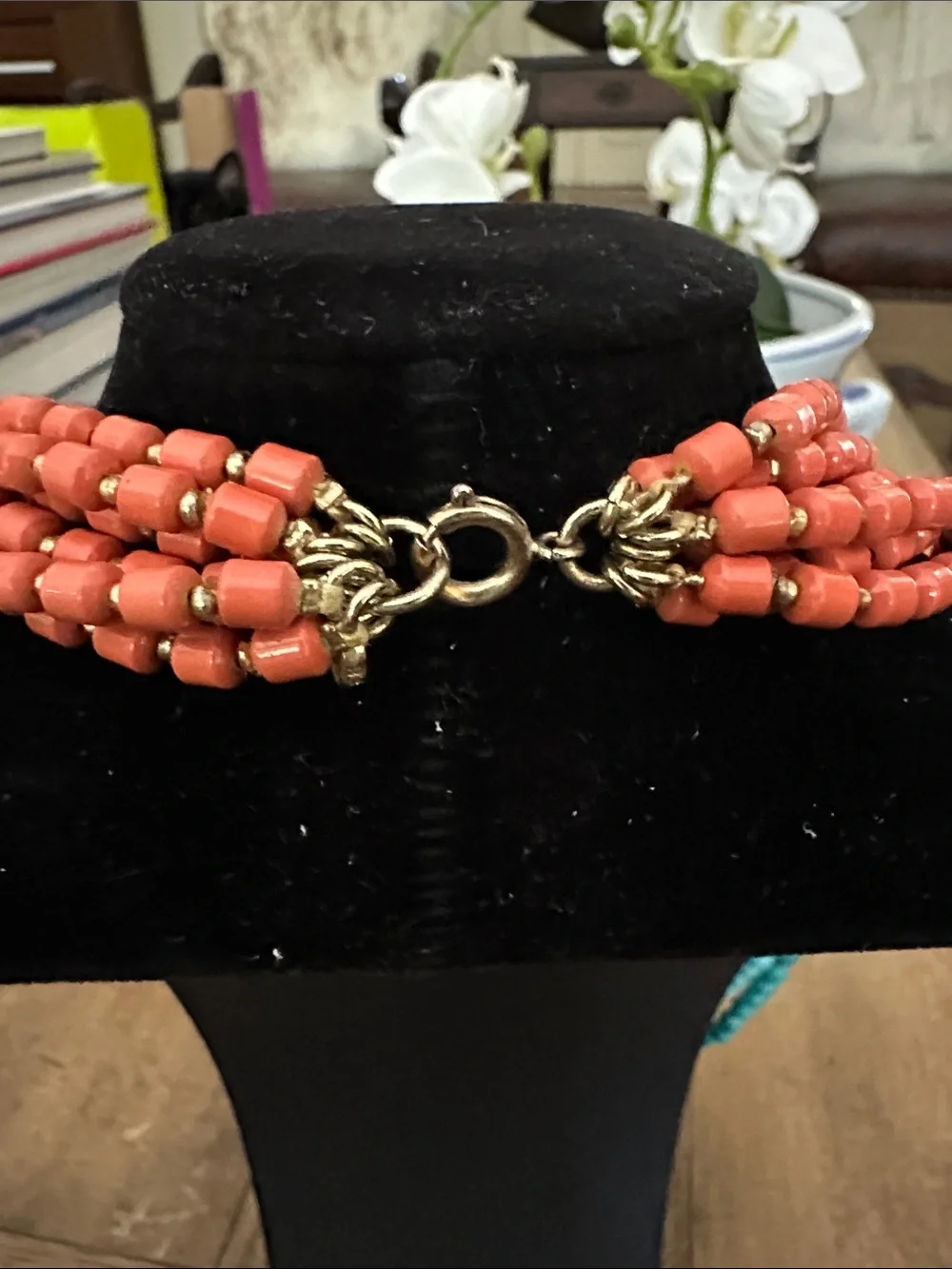 Multi-Strand Turquoise and Coral Beaded Statement Necklace